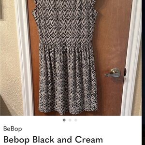 Bebop Black and Cream Patterned Cap-Sleeve Skater Dress S